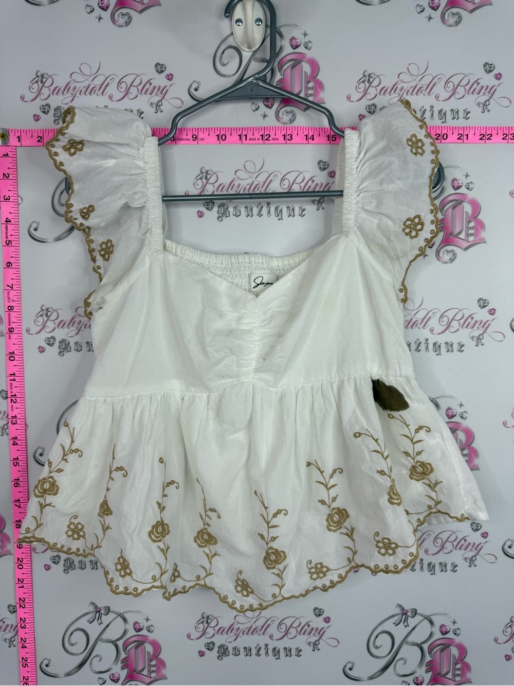 Japna tank top milk maid White Tank Top with Gold Floral Embroidery